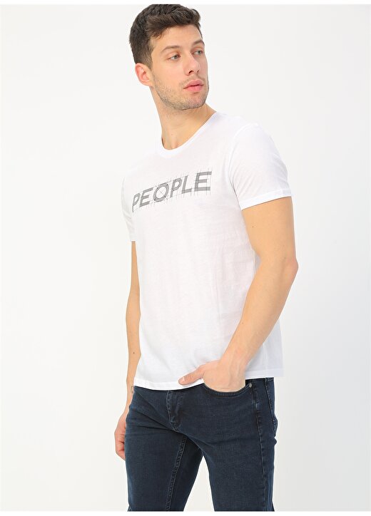 Mavi People Baskılı Beyaz T-Shirt 3