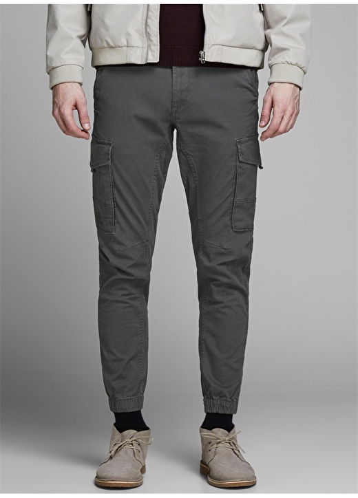 Jack & Jones 12140326_Jjipaul J Normal Bel Düz Koyu Gri Erkek Kargo Pantolon 3