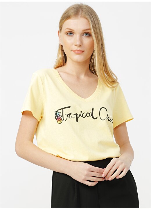 Only Sarı Baskılı T-Shirt 3