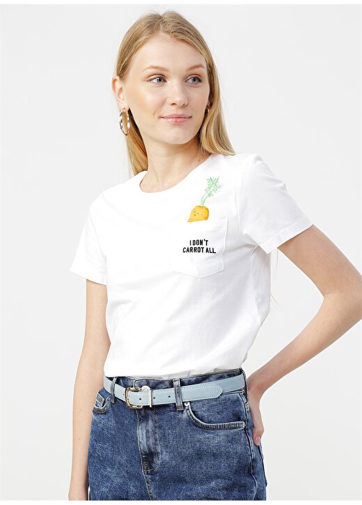Only Beyaz Baskılı T-Shirt 3