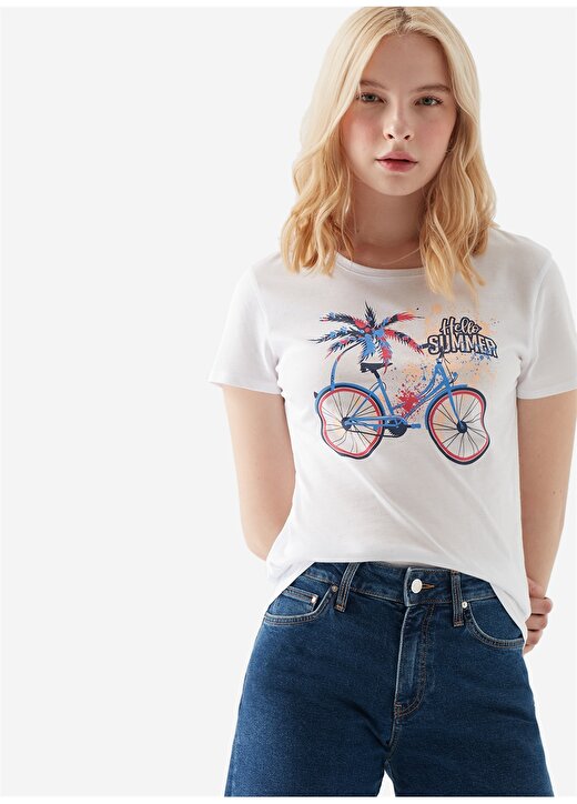 Mavi 168729-620 Bisiklet Yaka Beyaz Kadın T-Shirt 1