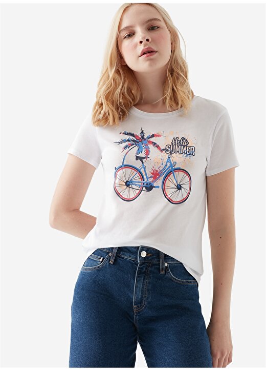 Mavi 168729-620 Bisiklet Yaka Beyaz Kadın T-Shirt 2