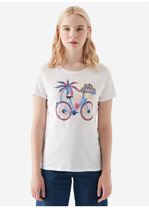 Mavi 168729-620 Bisiklet Yaka Beyaz Kadın T-Shirt 3