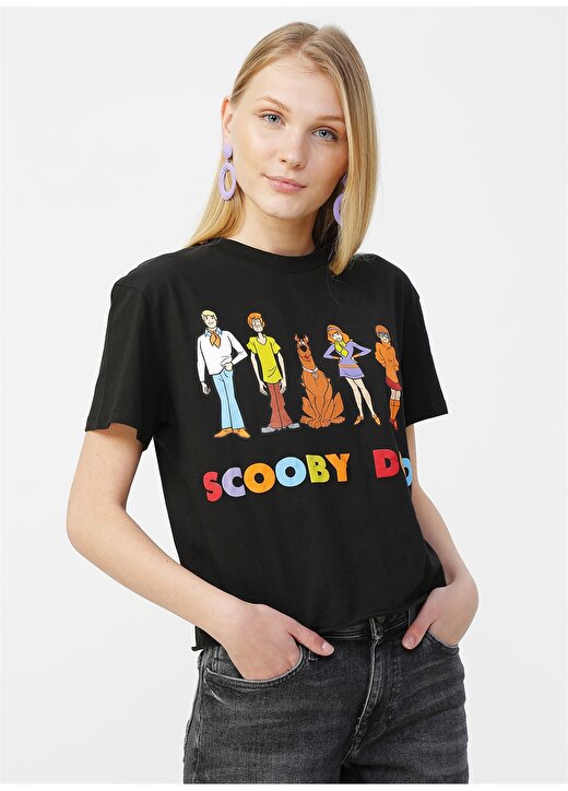 Mavi Scooby Doo Baskılı Penye Siyah T-Shirt 3