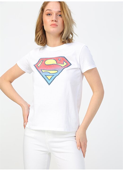 Mavi Superman Baskılı Beyaz T-Shirt 2