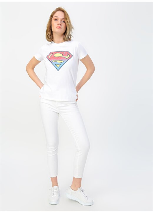 Mavi Superman Baskılı Beyaz T-Shirt 3