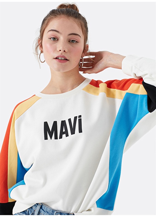 Mavi Mavi Baskılı Kırık Beyaz Sweatshirt 1