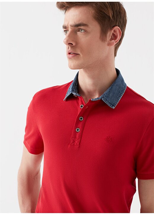 Mavi Dar Düz Kırmızı Erkek Polo T-Shirt 2