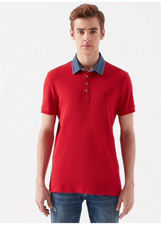 Mavi Dar Düz Kırmızı Erkek Polo T-Shirt 3