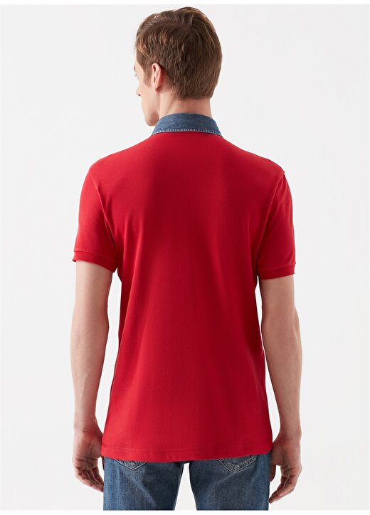 Mavi Dar Düz Kırmızı Erkek Polo T-Shirt 4