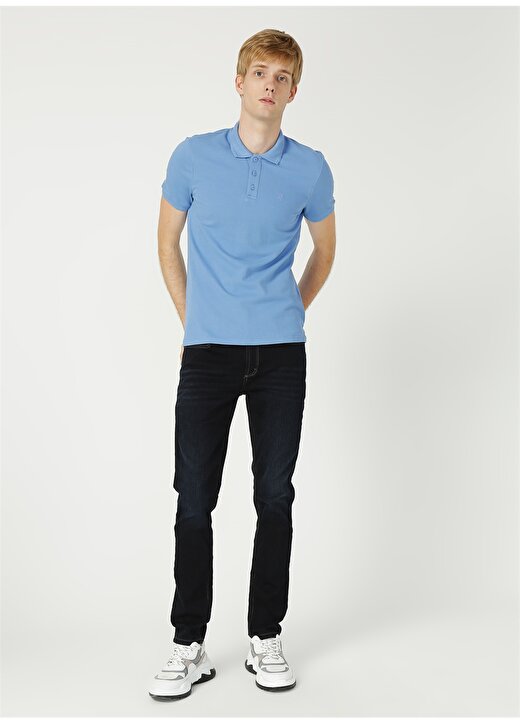 Mavi Normal Düz Açık Mavi Erkek Polo T-Shirt 2