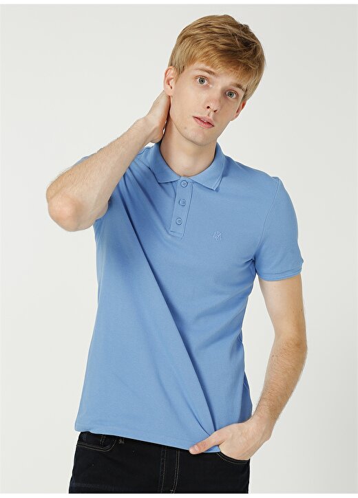 Mavi Normal Düz Açık Mavi Erkek Polo T-Shirt 3