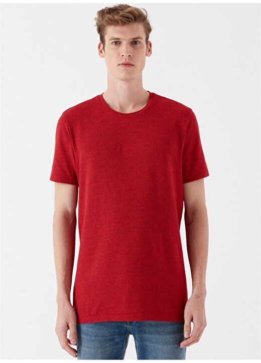 Mavi Dokulu Kırmızı Basic T-Shirt 2