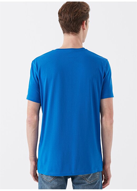 Mavi Bisiklet Yaka Kısa Kol Saks Mavi Erkek T-Shirt 4