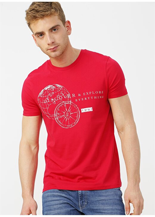 Mavi Kırmızı Baskılı T-Shirt 1