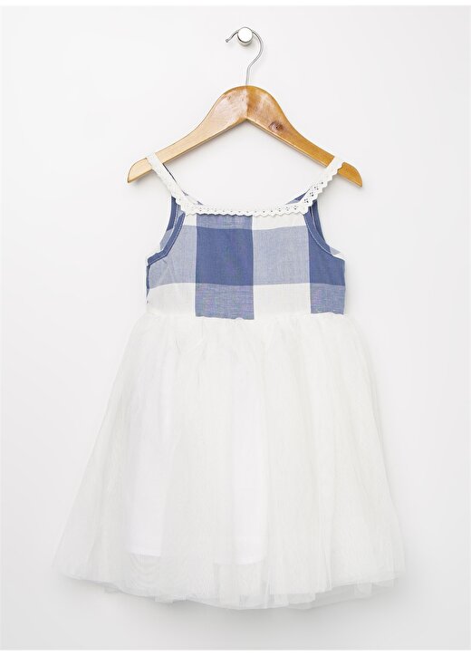 Koton İnce Askılı Kolsuz Mavi Beyaz Kız Çocuk Elbise 1