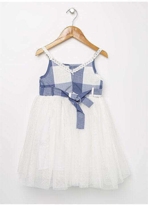 Koton İnce Askılı Kolsuz Mavi Beyaz Kız Çocuk Elbise 2