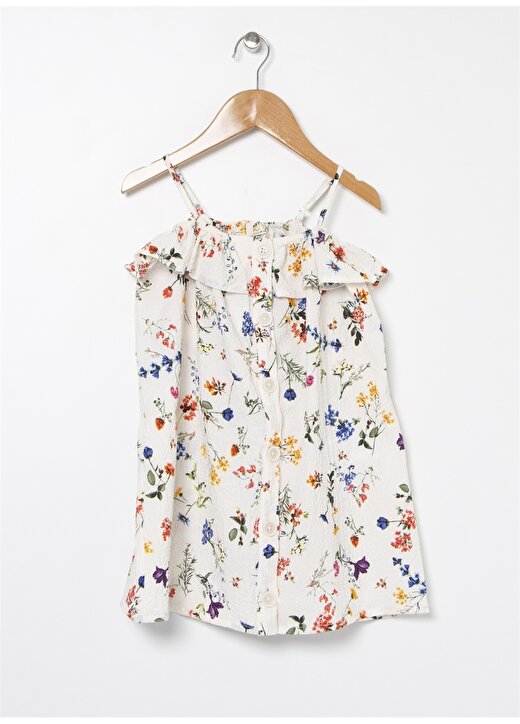 Koton İnce Askılı Çiçek Desenli Dökümlü Fırfırlı Kız Çocuk Elbise 1