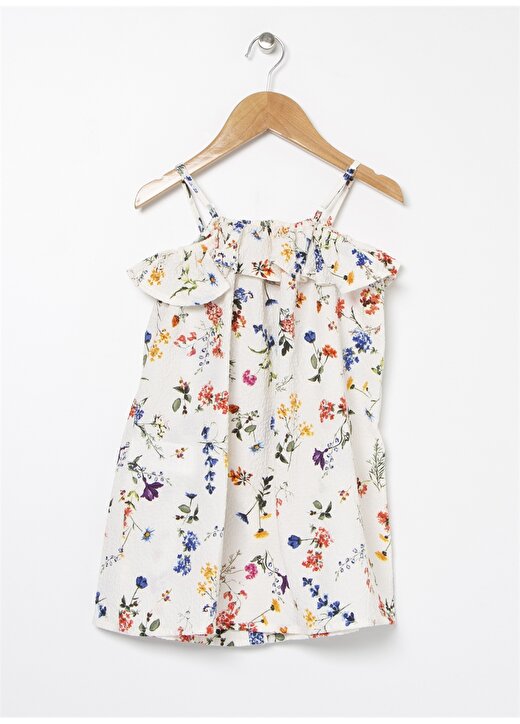 Koton İnce Askılı Çiçek Desenli Dökümlü Fırfırlı Kız Çocuk Elbise 2