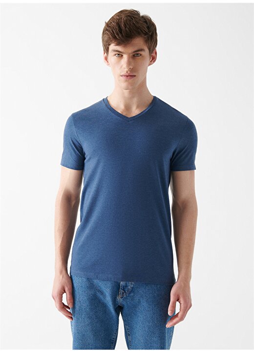 Mavi V Yaka Düz İndigo Erkek T-Shirt 061748-18790 STRETCH V YAKA Indigo 2