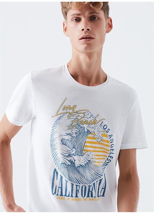 Mavi Bisiklet Yaka Beyaz Erkek T-Shirt 1