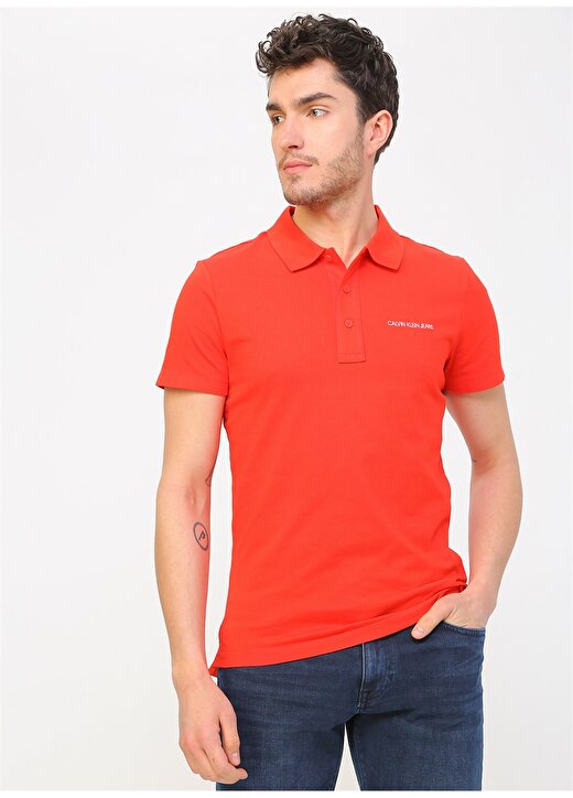 Calvin Klein Jeans Polo Dar Düz Erkek Kırmızı Polo T-Shirt J30J315344-XA7 STRETCH INSTITUTI 3