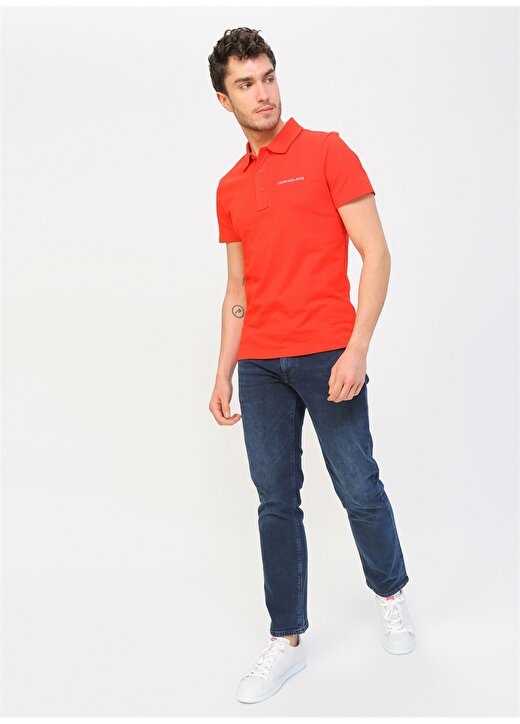 Calvin Klein Jeans Polo Dar Düz Erkek Kırmızı Polo T-Shirt J30J315344-XA7 STRETCH INSTITUTI 4