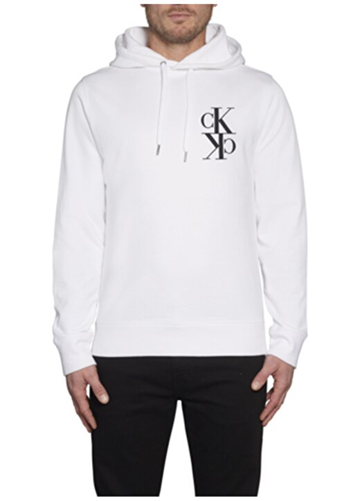 Calvin Klein Jeans Erkek Beyaz Sweatshirt J30J314195-YAF BACK MIRRORED MON 1