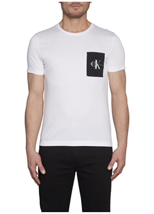 Calvin Klein Jeans Erkek Beyaz T-Shirt J30J314070-YAF MONOGRAM POCKET S 1