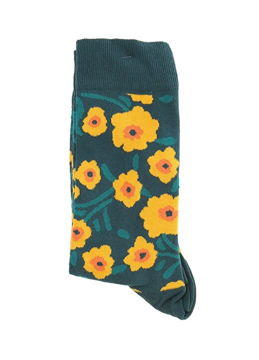 ONE TWO Çiçek Desenli Koyu Yeşil Soket Çorap 1
