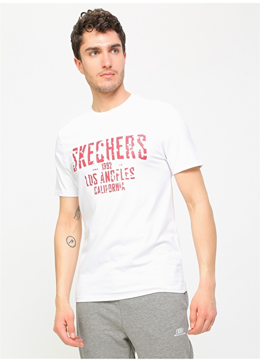 Skechers Graphic Tee''s M Crew Neck L.A Beyaz Erkek T-Shirt 3