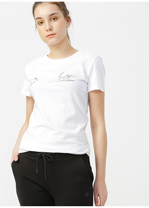 Skechers Graphic Tee W Skechers Shine Logo Beyaz Kadın T-Shirt 3