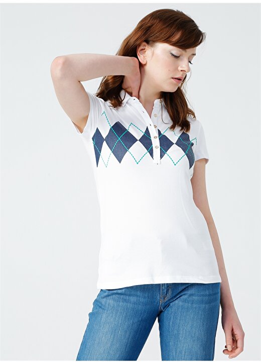 U.S. Polo Assn. Kadın Beyaz Polo Yaka T-Shirt 3