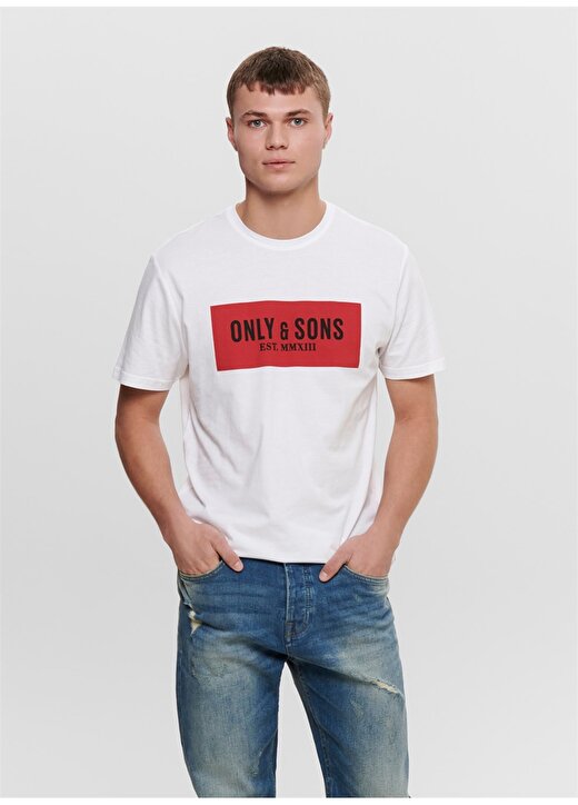 Only & Sons Beyaz Baskılı T-Shirt 1