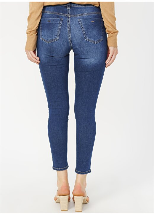 Fabrika Normal Bel Slim Fit Düz İndigo Kadın Denim Pantolon - PITON 4
