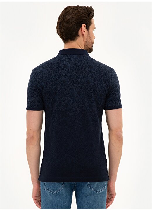 Pierre Cardin Polo Yaka Kısa Kol Pamuklu Geometrik Desen Slim Fit Lacivert Erkek T-Shirt 3