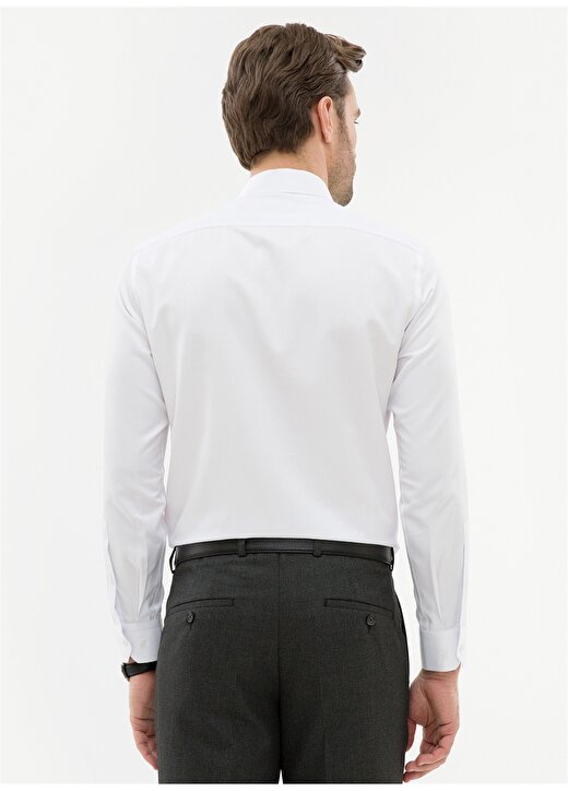 Pierre Cardin Klasik Yaka Uzun Kol Armürlü Slim Fit Beyaz Erkek Gömlek 3