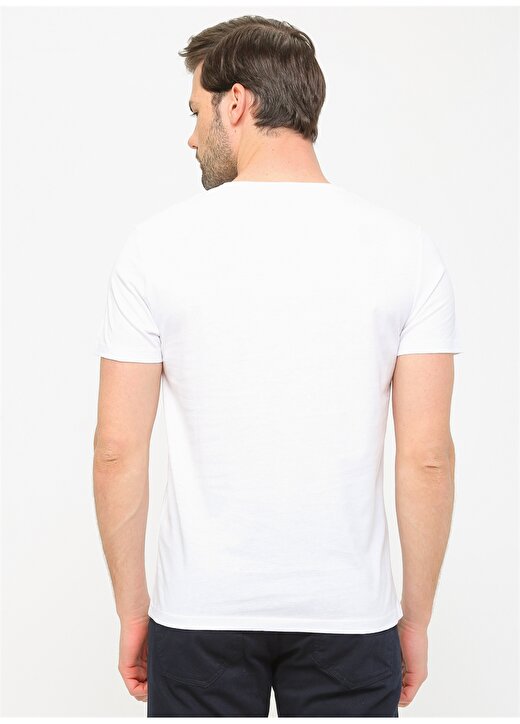 Pierre Cardin V Yaka Kısa Kol Düz Slim Fit Beyaz Erkek T-Shirt 4