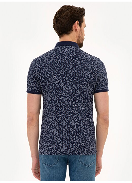 Pierre Cardin Polo Yaka Kısa Kol Desenli Pamuklu Slim Fit Lacivert Erkek T-Shirt 3