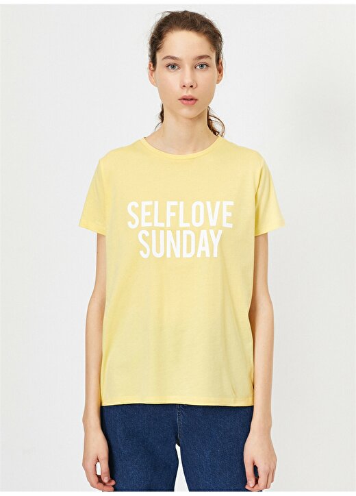Koton Yazılı Baskılı Sarı T-Shirt 3