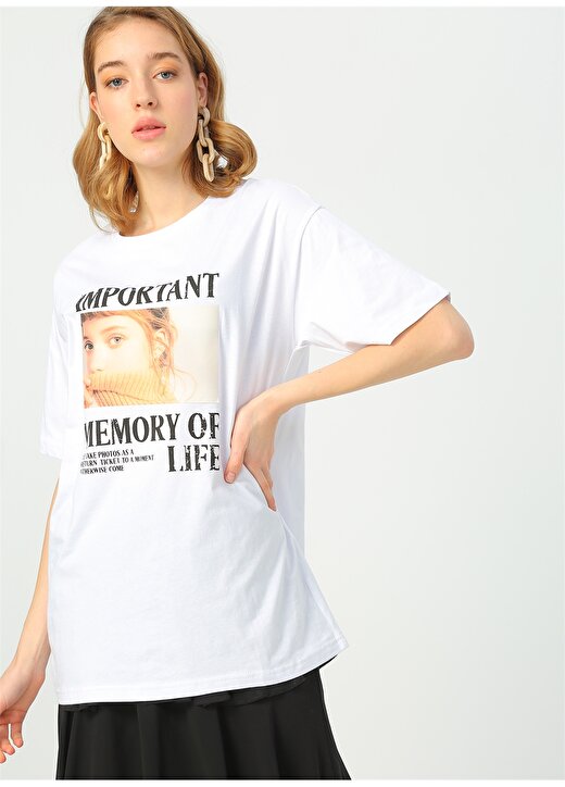 Quzu Beyaz Baskılı T-Shirt 3