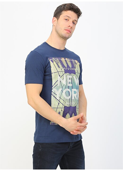 Only & Sons Lacivert Baskılı T-Shirt 3