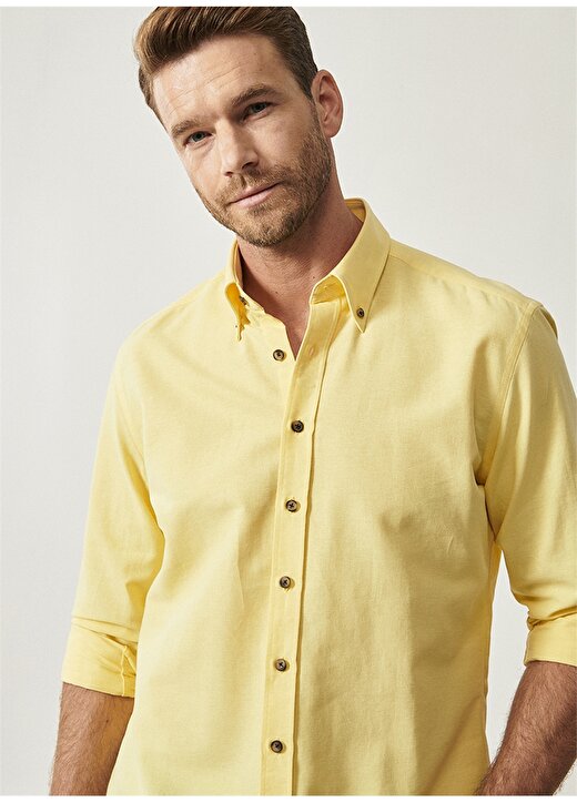 Altınyıldız Classics Slim Fit Düğmeli Yaka Oxford Sarı Erkek Gömlek 1