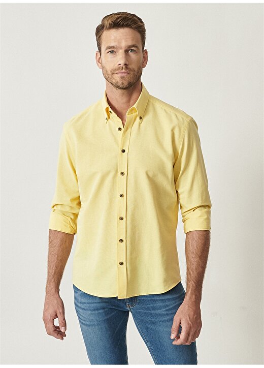 Altınyıldız Classics Slim Fit Düğmeli Yaka Oxford Sarı Erkek Gömlek 2