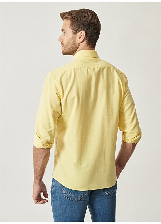 Altınyıldız Classics Slim Fit Düğmeli Yaka Oxford Sarı Erkek Gömlek 4