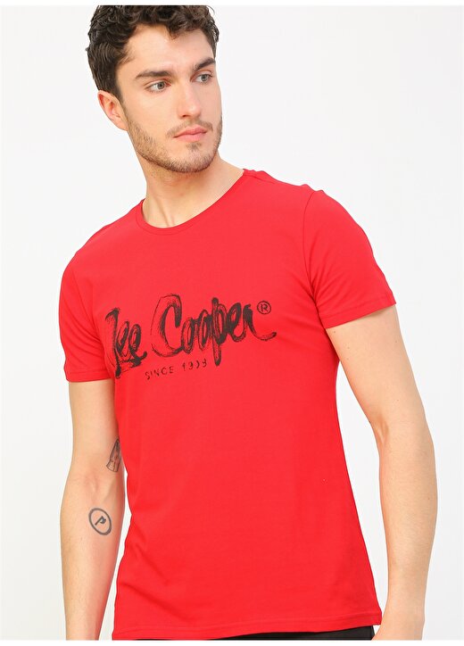 Lee Cooper Yuvarlak Yaka %100 Pamuklu Baskılı Kırmızı Erkek T-Shirt 3