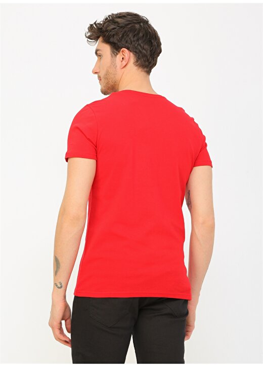 Lee Cooper Yuvarlak Yaka %100 Pamuklu Baskılı Kırmızı Erkek T-Shirt 4