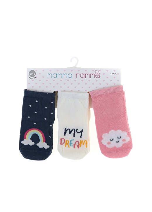 Mammaramma 10041 3''Lü Çok Renkli Baskılı Kız Bebek Spor Çorap 1