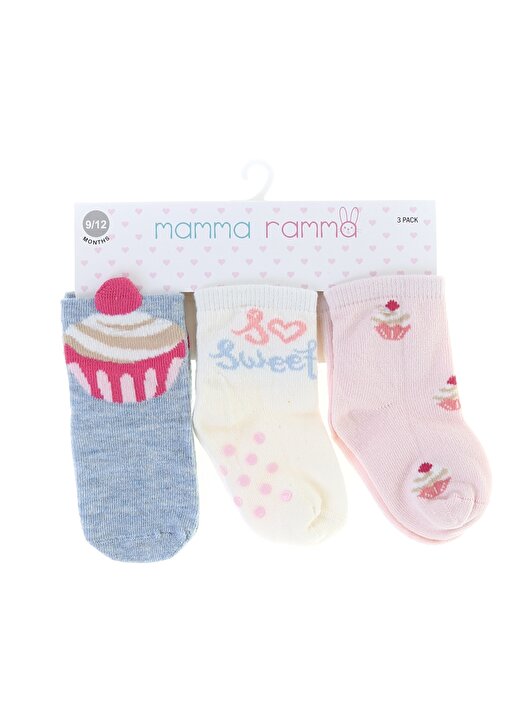 Mammaramma 10091 3''Lü Çok Renkli Baskılı Kız Bebek Spor Çorap 1