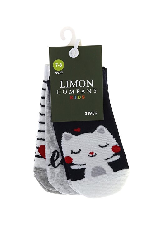 Limon 3''Lü Çok Renkli Kedi Desenli Kız Çocuk Patik Çorap 1